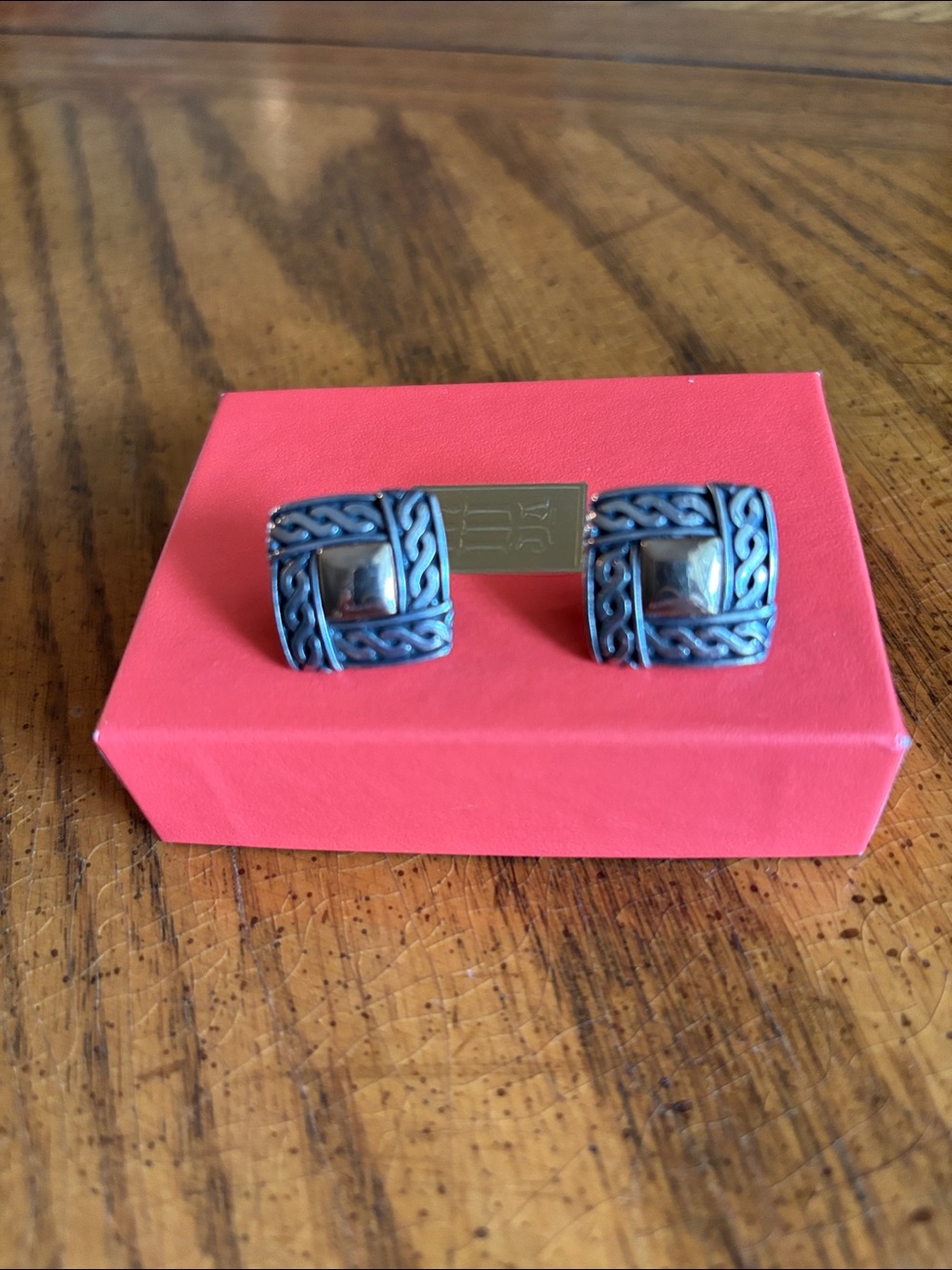 James Avery sterling silver & 14k gold Celtic earrings, Omega back
